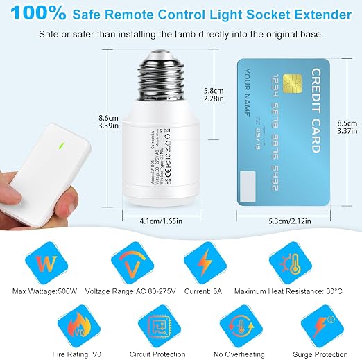 Remote Control E26 E27 Light Bulb Socket Adapter, Max 500W, No Wiring Needed - Image 4