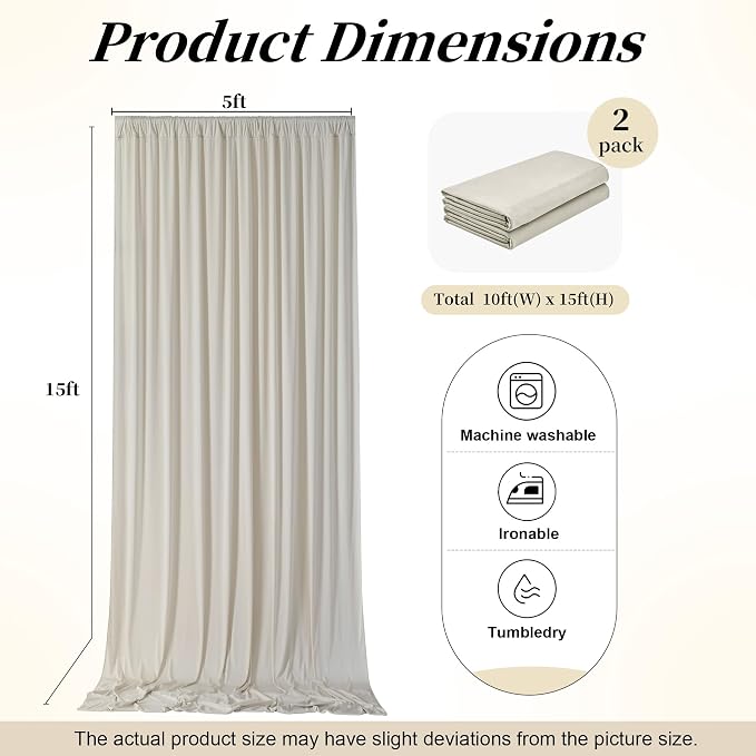 10ft x 15ft Beige Backdrop Curtains - Image 7