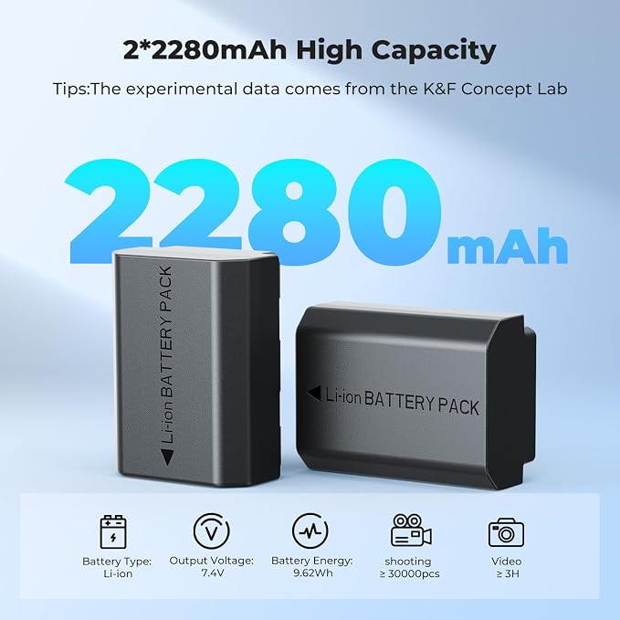 K&F CONCEPT NP-FZ100 2280mAH Battery and Dual Slot Charger Set - Image 2