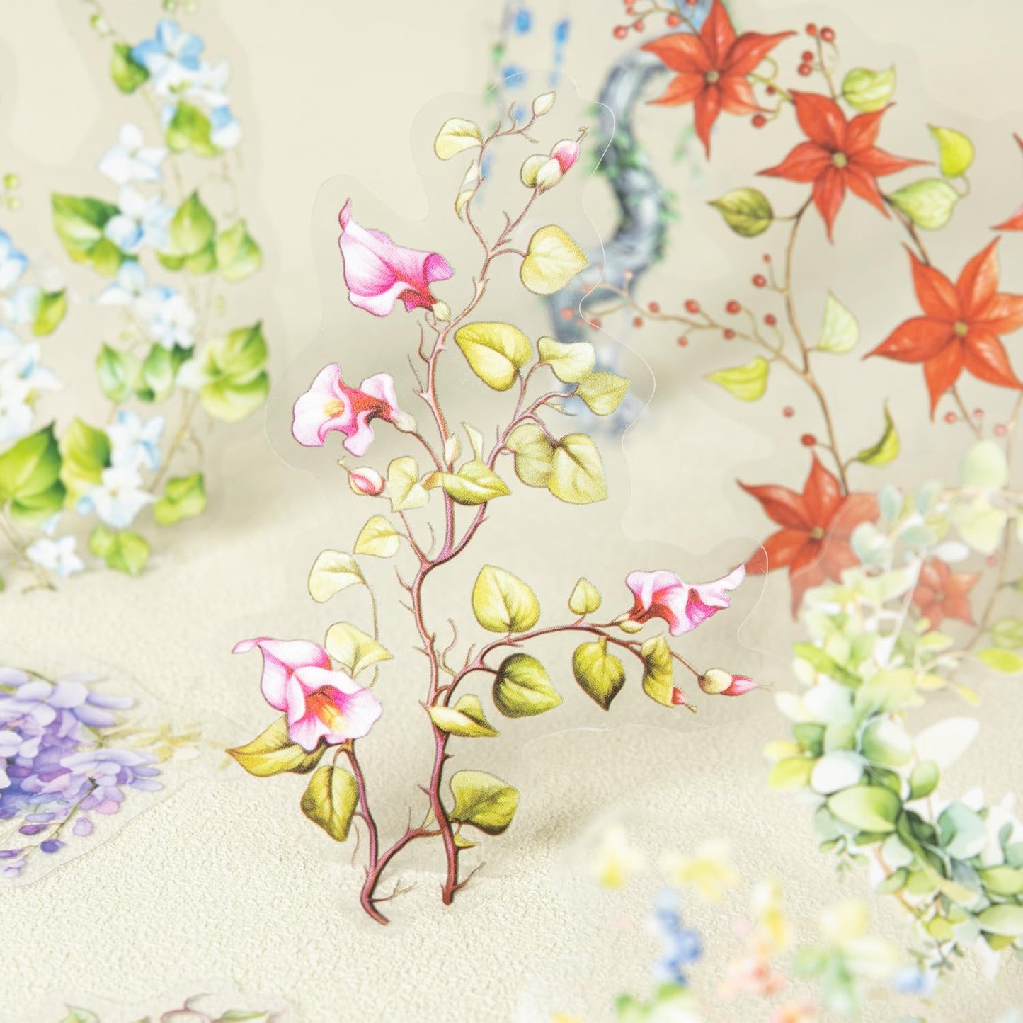 Floral Vine PET Stickers, 120 Pcs Large Botanical Ephemera for Scrapbooking, Journaling, DIY Crafting, and Art Supplies