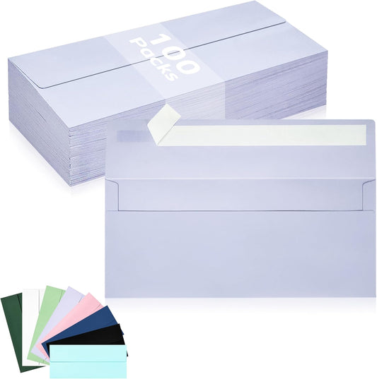 100 Pack #10 Business Envelopes, Light Purple Standard Envelopes Self Seal, Letter Size Mailing Envelopes for Checks Letters Invoices Statements Birthday Graduation Wedding, 4 1/8 x 9 1/2 Inch