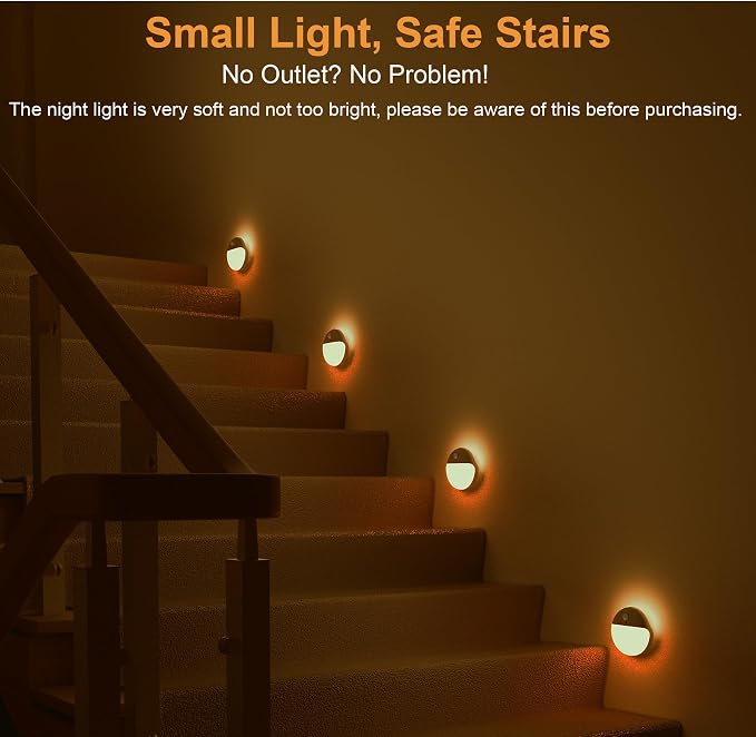 YUNLEX 2 Pack Amber Night Light, Battery Operated Night Light, 2.6" Small - Image 3