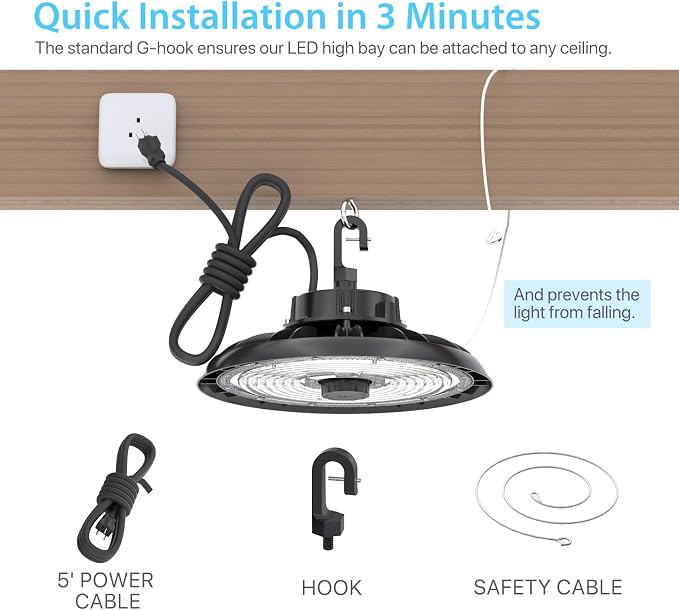HYPERLITE 150W Smart High Bay LED Shop Lights 6pack, 140LM/W 5000K LED High Bay - Image 6