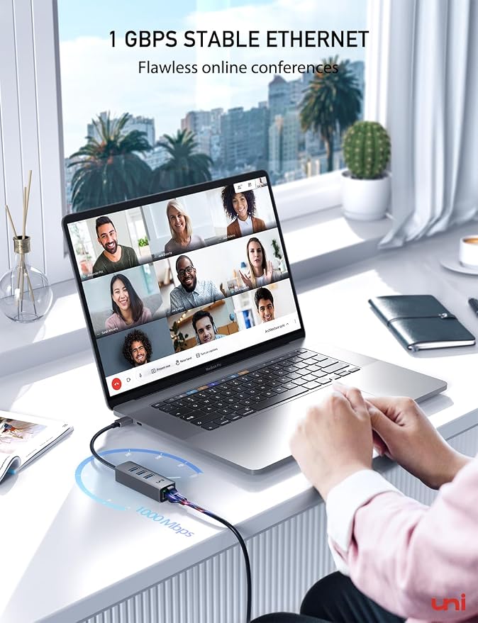 uni USB-C to Ethernet Adapter, USB C HUB Ethernet 1Gbps - Image 2