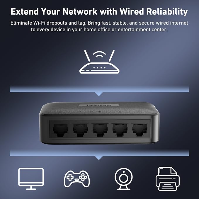 BENFEI 5-Port Gigabit Ethernet Switch, Wall Mount & Desktop Network Switch Hub - Image 2