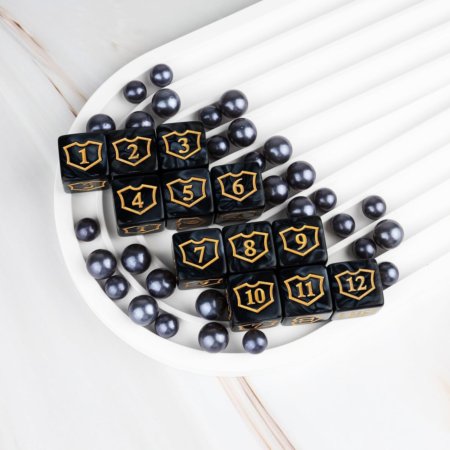 48 Pcs Abilities Keywords Counter Dice Black Shield MTG Dice Counters Bulk Buff Tokens D6 Dice Set for Magic The Gathering, MTG, TCG, Card Games Accessories