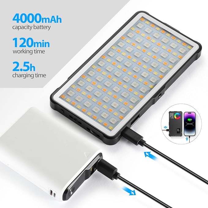 ENEGON RGB Video Light, Built-in 4000mAh Rechargeable Battery LED Camera Light - Image 5