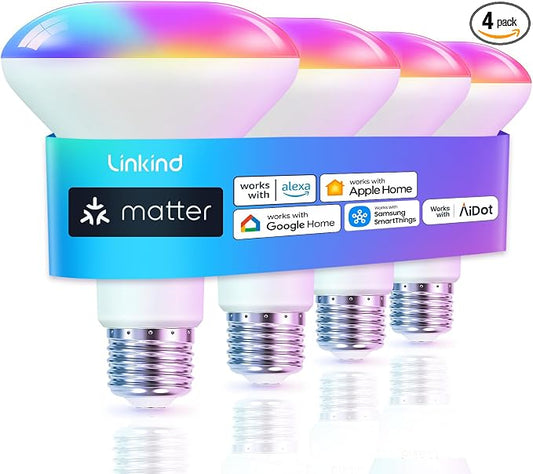 Linkind Matter Smart Light Bulb, BR30 Smart Bulbs, Recessed LED Color Changing by Linkind