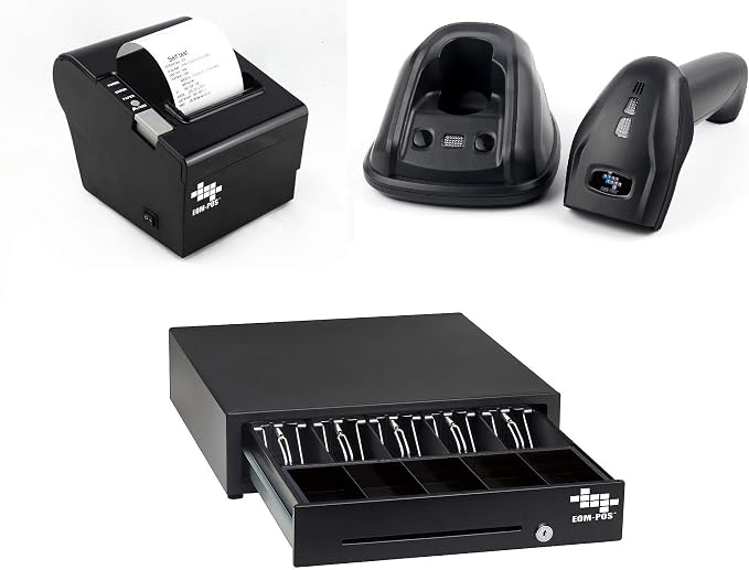 Heavy Duty Cash Register Drawer + Thermal Receipt Printer + Barcode Scanner by EOM-POS