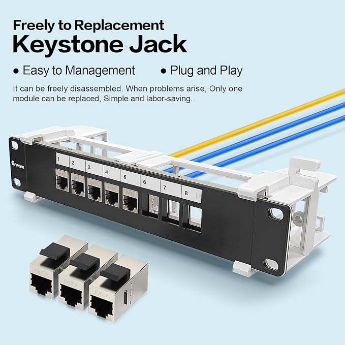 8 Port Patch Panel CAT7 Keystone Coupler Shielded Wall Mount 10inch - Image 6