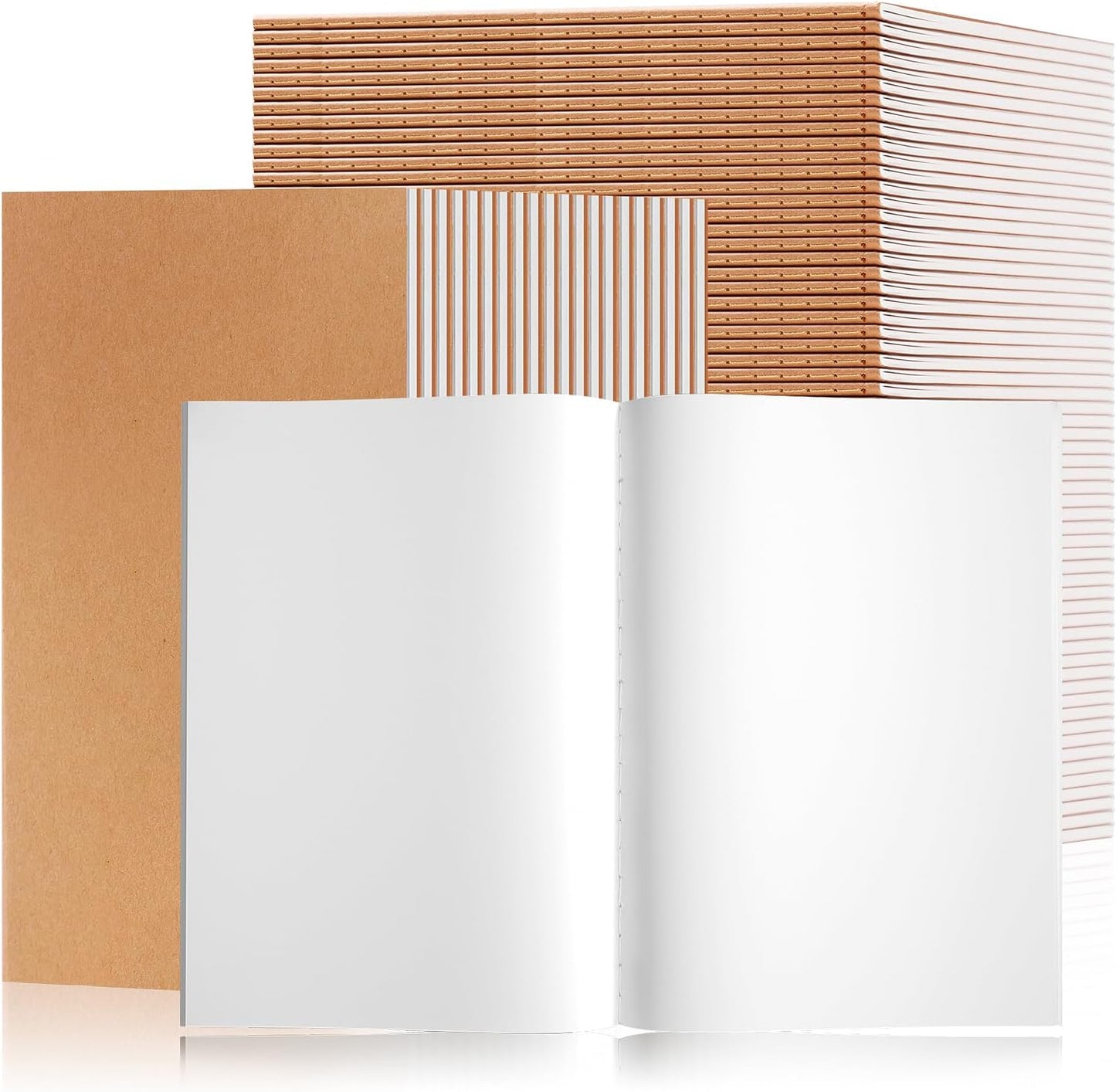 30 Pack A5 Unline Kraft Notebooks, 8.3x5.5inch Blank Journal Notebook Bulk for Drawing & Writing, Small Blank Paper Sketchbook Travel Journal Set for Adult, Paint Beginner and Student, 60 Pages