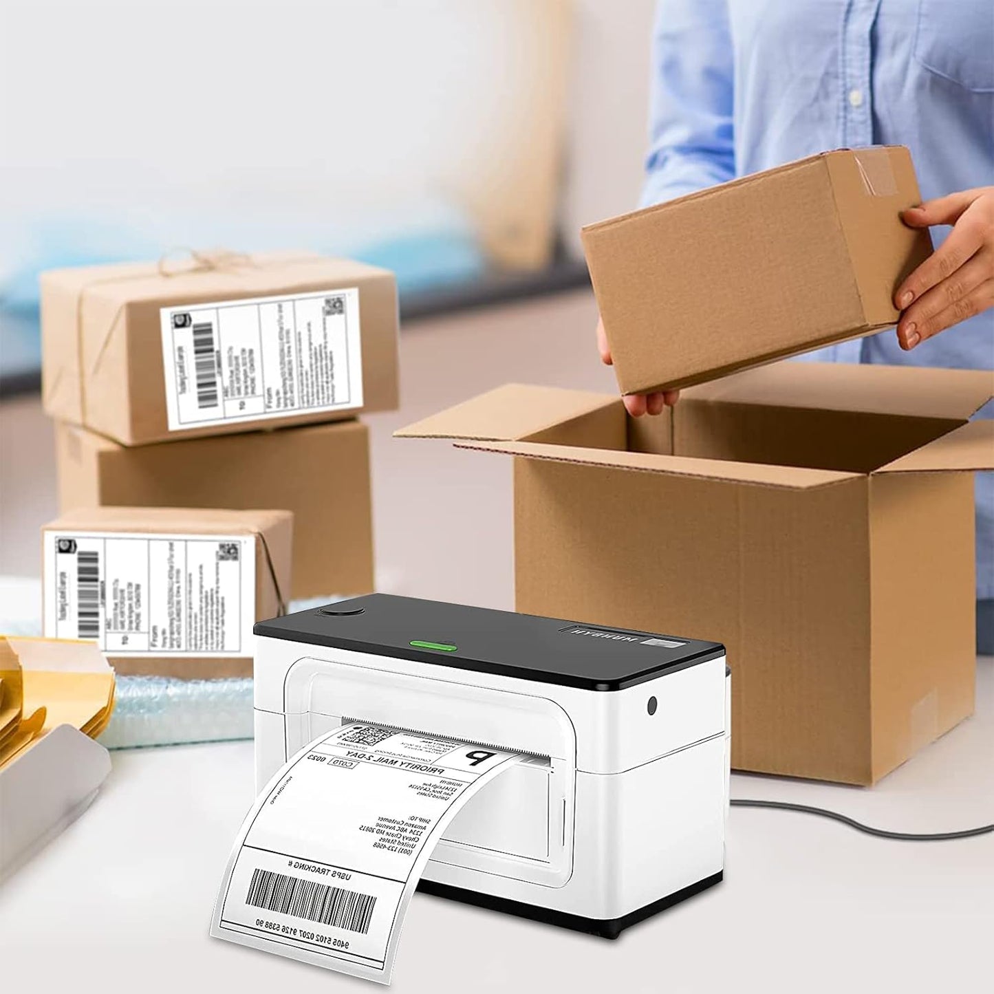 RyhamPaper 4" x 6" Fanfold Direct Thermal Labels - White Shipping Mailing Postage Labels, Perforated, Permanent Adhesive (4 Stacks - 4000 Labels)