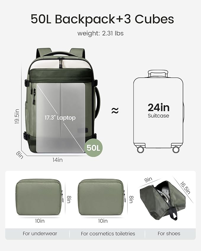 LOVEVOOK 50L Travel Backpack for Women Men, Airline Approved Carry On Luggage - Image 5
