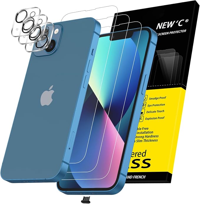 NEW'C 3x for iPhone 13 Screen Protector+ 3x Camera Lens Protector, Sensor by NEWC