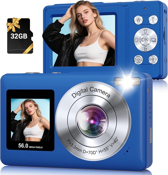 Digital Camera, 56MP 2.7K Dual-Screen Selfie Camera by SMARTKLIK