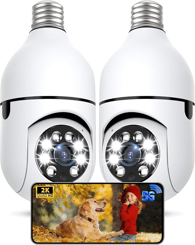 Light Bulb Security Camera 2 Packs, 5G&2.4GHz 2K Security Cameras Wireless by STARTWITHGyliziex