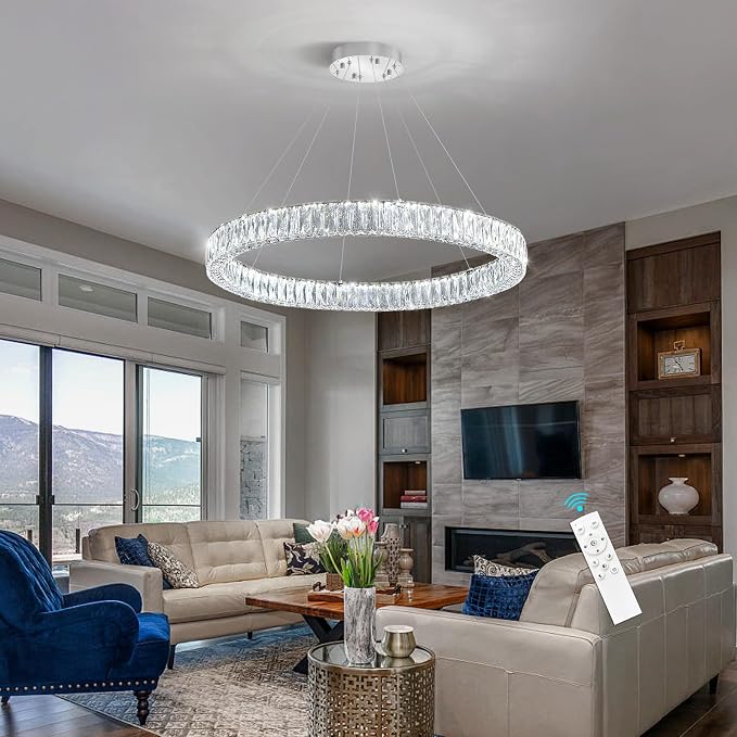 HAIXIANG Modern Crystal Chandelier Dimmable LED Ring Pendant Chandeliers Light - Image 5
