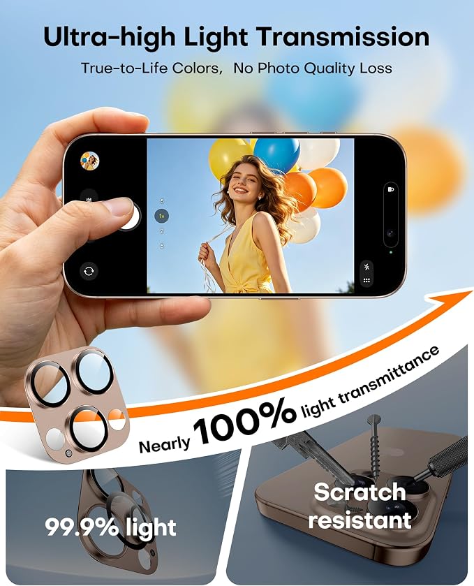 TAURI 2 Pack for iPhone 16 Pro Max/16 Pro Camera Lens Protector, Full Coverage - Image 5