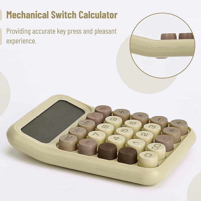 Mr. Pen- Mechanical Switch Calculator, 12 Digit Large LCD Display, Khaki Cream - Image 3