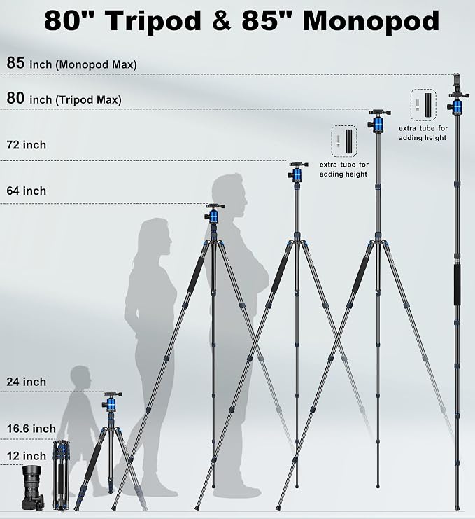 80/85 inches Heavy Duty Tripod for Camera and Phone, DSLR Binoculars Spotting - Image 4