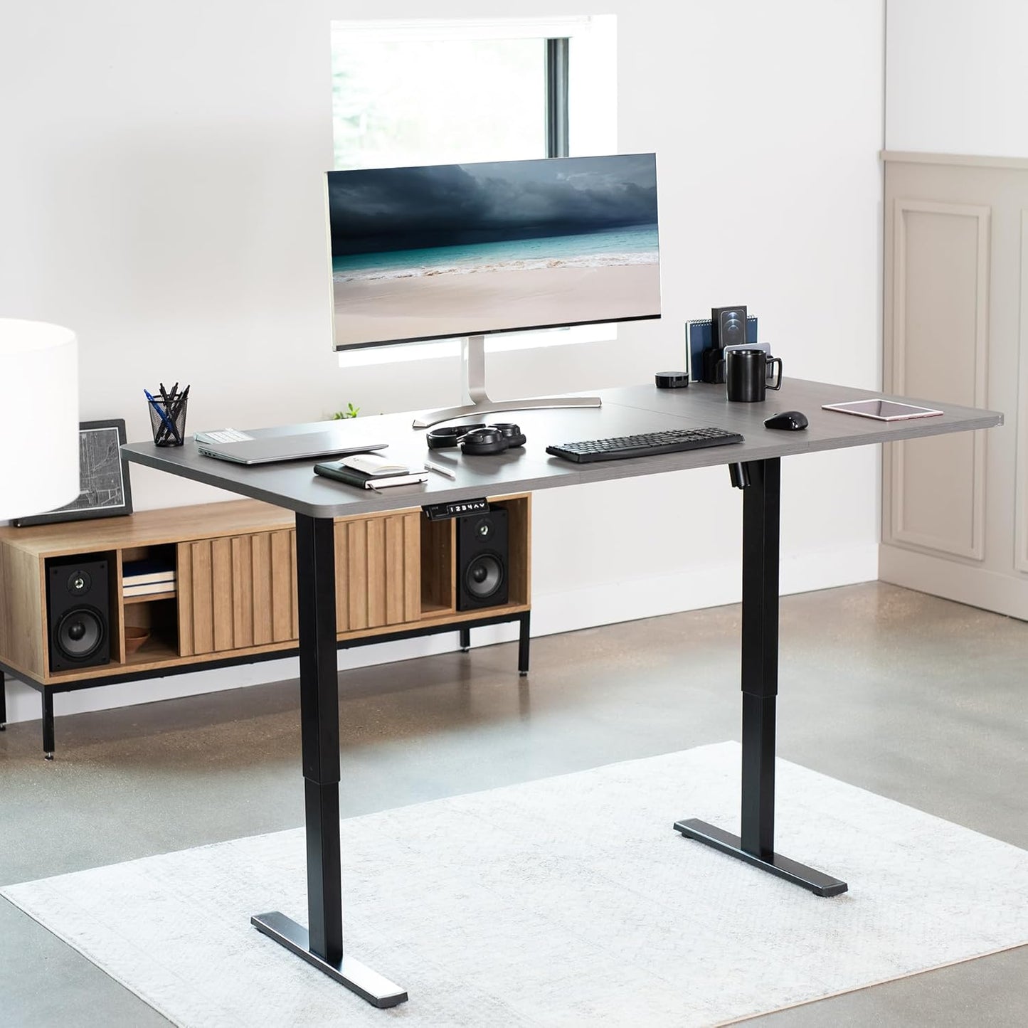 VIVO Electric 71 x 36 in Standing Desk, Memory Height Adjustment, 1B Series, Dark Gray Top Black Frame, DESK-KIT-1B7G-36