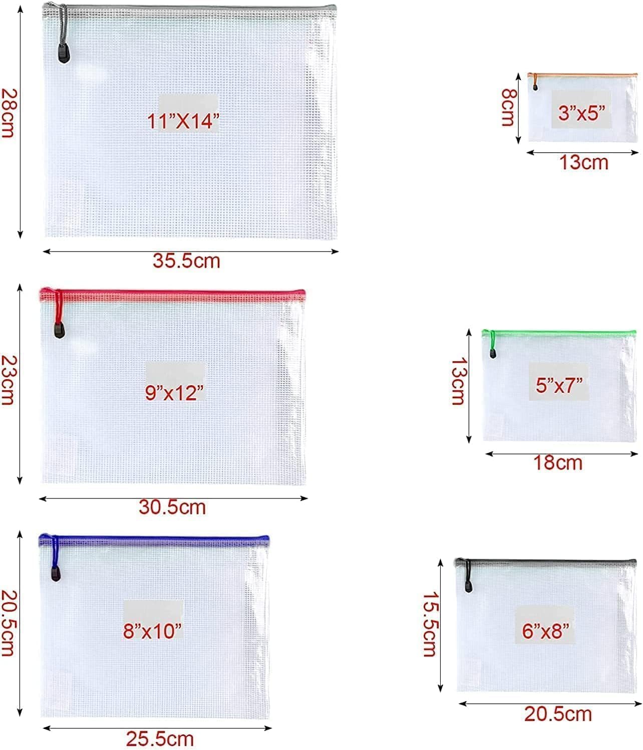 Oaimyy-18PCS-12 x 16 Inches-Mesh Zipper Pouch, Plastic Zip File Folders Puzzle Bags for Organizing,for Office Supplies,Travel,Home Storage-Multicolor, 12"x 16"