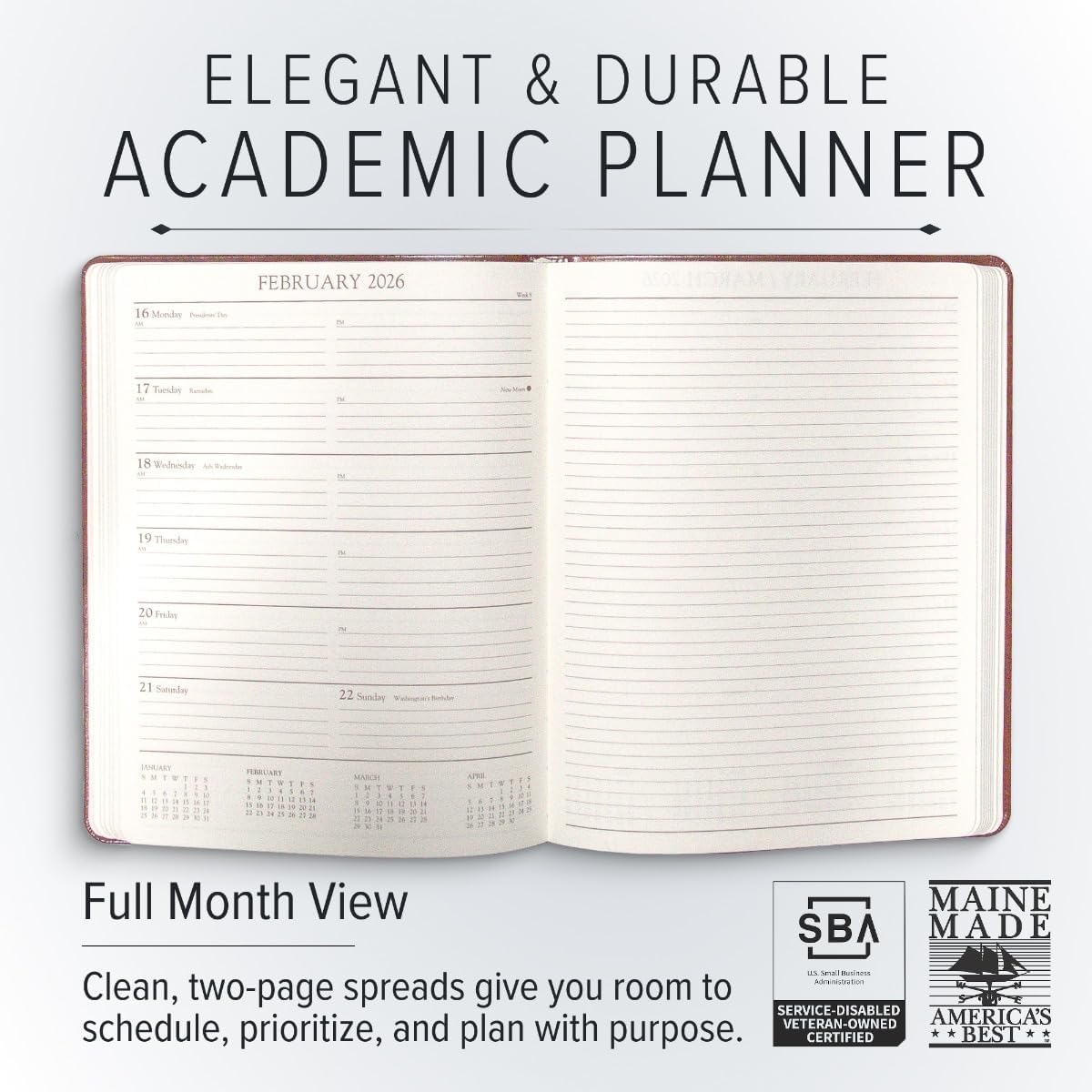 Gallery Leather Academic Planner 2025-2026, Teacher and Student Weekly Monthly Planner, Elegantly Bound Calendar with Gold-Gilded Page Edges, 18 Months - Caribbean Sea Glass - 9x7"