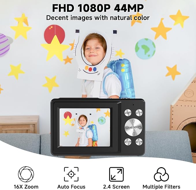 Digital Camera, 44MP Compact Camera, FHD 1080P Point and Shoot Digital Cameras - Image 2