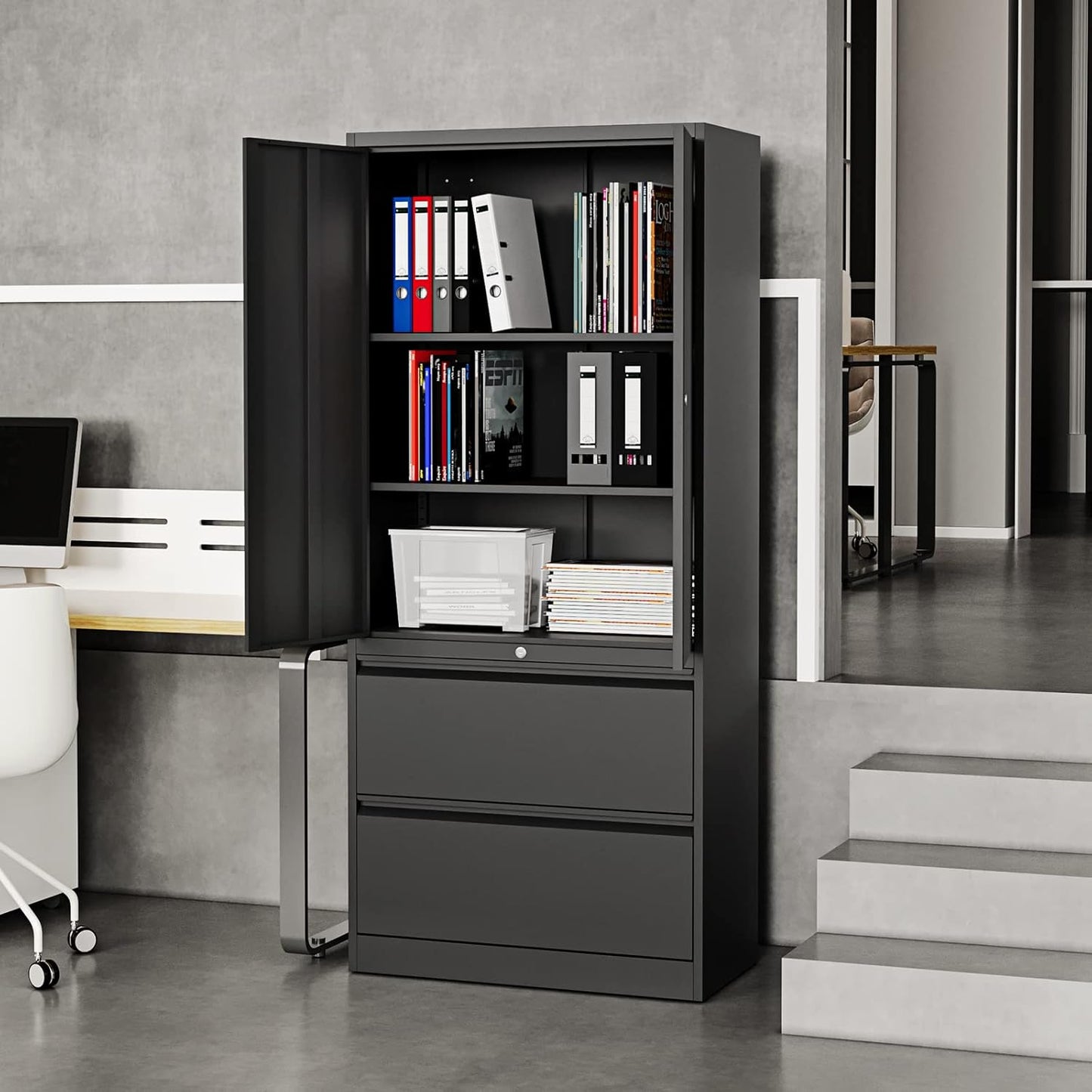 Metal Cabinets with Lockable Drawers and Doors Lateral File Cabinets Steel Filing Lockers Book Case for Home Office Hanging Files Letter/Legal/F4/A4 Size