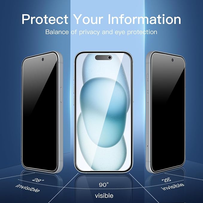 NEW'C 3x Privacy for iPhone 15 Screen Protector+ 3x Camera Lens Protector - Image 3