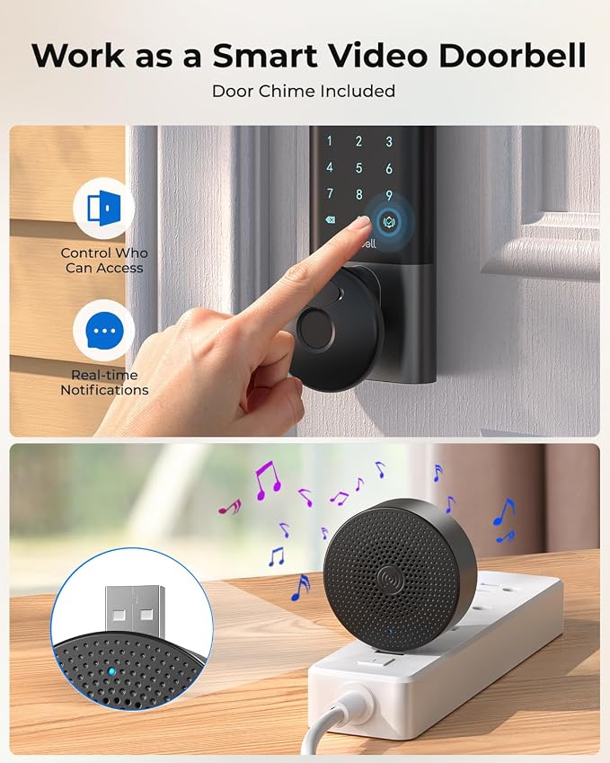 Palm Vein Smart Lock with 2K Security Camera & Video Doorbell, Anybell Keyless - Image 9