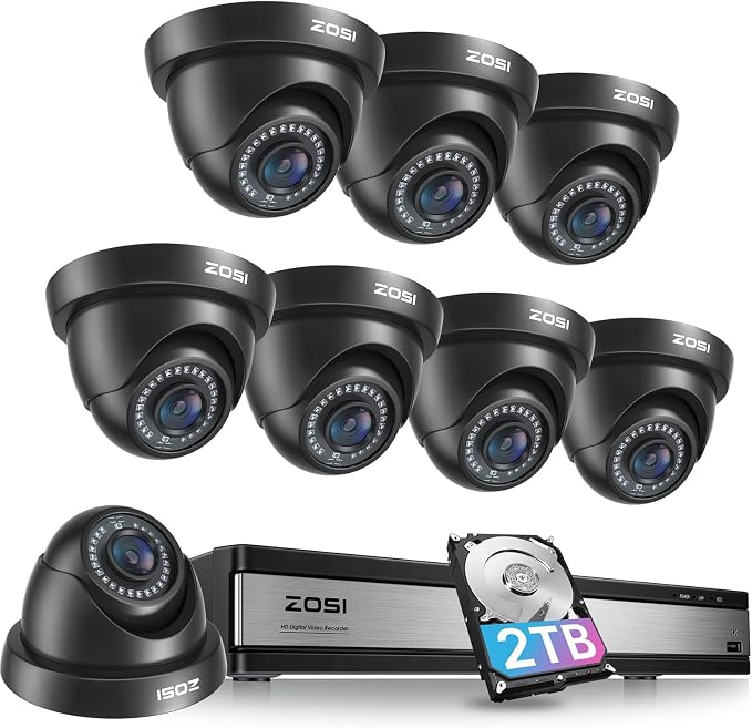 ZOSI 16 Channel Security Camera System 1080p, 2MP H.265+ Hybrid 16CH DVR by ZOSI