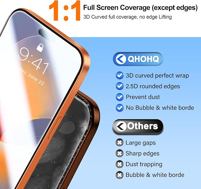 QHOHQ 3 Pack Screen Protector for iPhone 17 Pro Max + 1 Set Camera Lens - Image 5