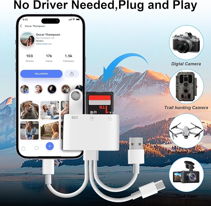SD Card Reader for iPhone iPad Mac, USB C & Lightning & USB-A 3 in 1 MircoSD/SD - Image 5
