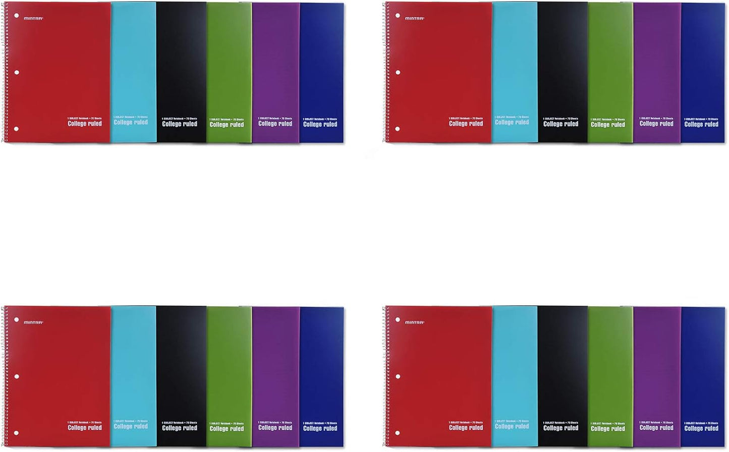 Mintra Office Spiral Notebooks (Poly Cover - College Ruled, 24pk (4-6pks))