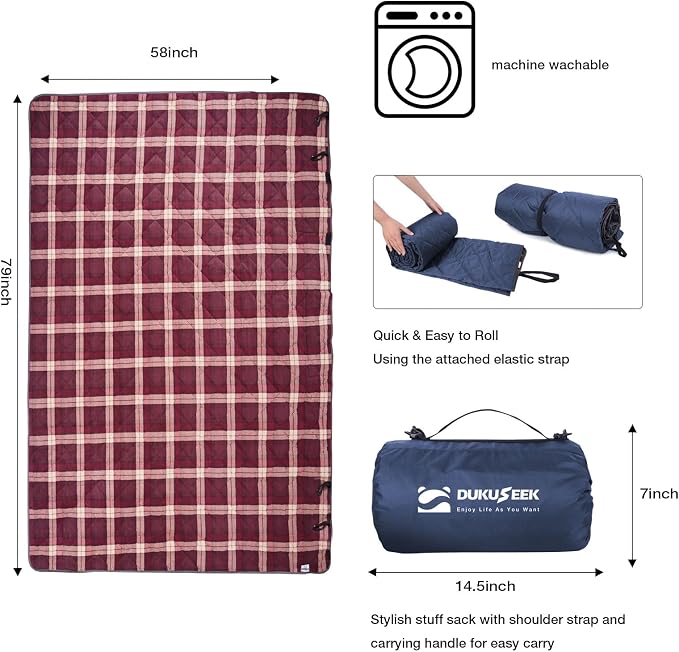 DUKUSEEK Hooded Outdoor Blanket, Extra Large 79" x 59" Waterproof Camping - Image 5