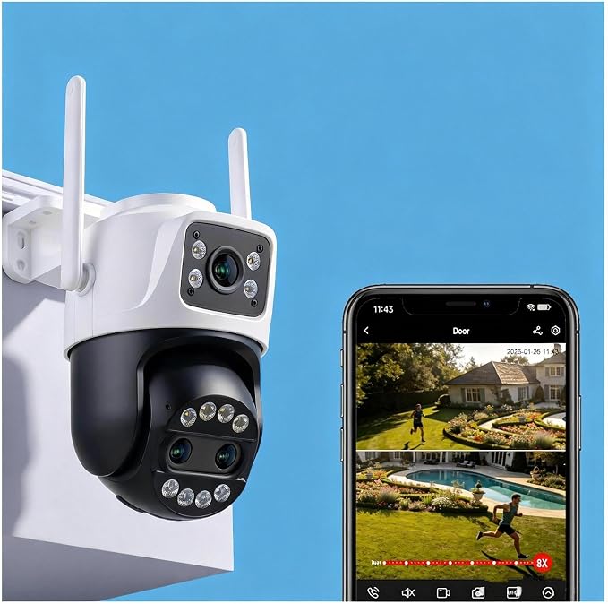 Outdoor Camera 3 Lens, 8X Hybrid Zoom WiFi Security Cameras Wired 24/7 Recording by Anssipo