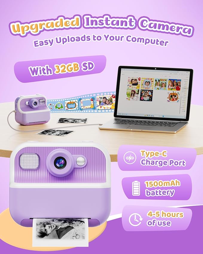 Instant Camera, Front Rear Dual Selfie Kids Camera - Image 7