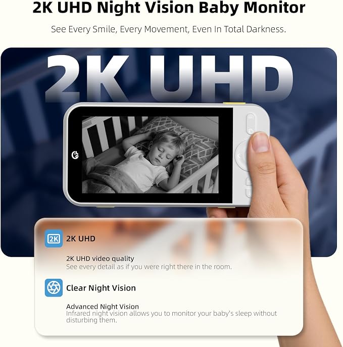 Ellie Pro Baby Monitor with 2 Cameras, 6000mAh Battery, Remote Pan-Tilt-5X Zoom - Image 4