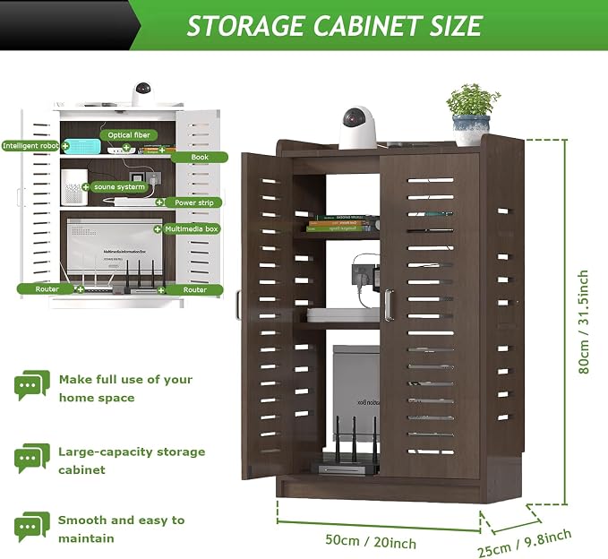 Large WiFi Router Cabinet 20''x31''x10'' Floor Standing Modem Organizer - Image 2