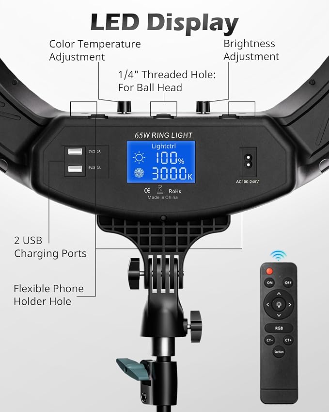 UBeesize 22'' Ring Light with 72'' Stand, 60W Large Ring Light with Phone Holder - Image 4