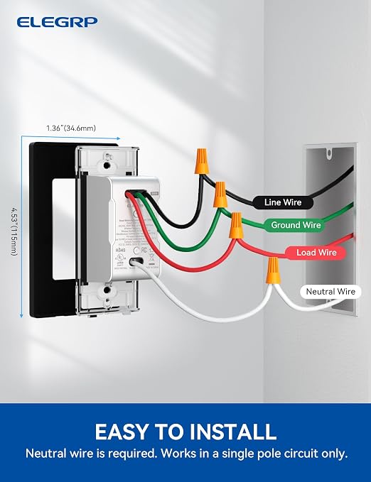 ELEGRP Smart Motion Sensor Switch, 2.4GHz Wi-Fi Single Pole Light Switch Works - Image 9