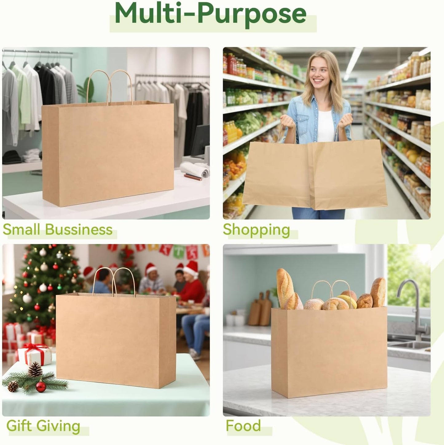 Brothersbox Large Brown Paper Bags with Handles 100PCS, 16 * 6 * 12 Inch Kraft Gift Bags Bulk for Craft Shopping Business Party Favor Retail Birthday Grocery
