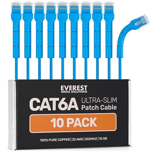 Everest Ultra Slim Cat6a Ethernet Patch Cables 7ft Blue by EverestMediaSolutions