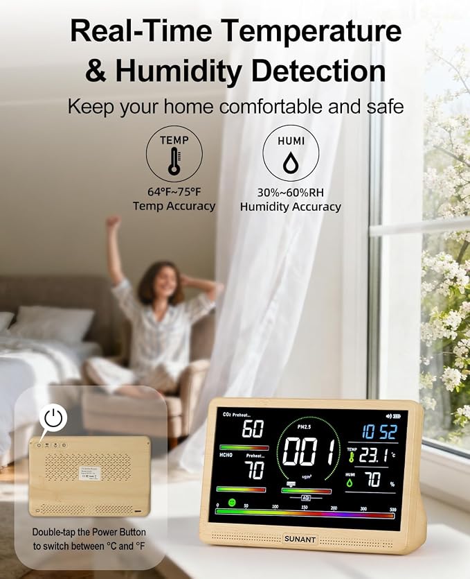 16-in-1 Air Quality Monitor Indoor, Real Time CO2, Formaldehyde, Temperature & - Image 5