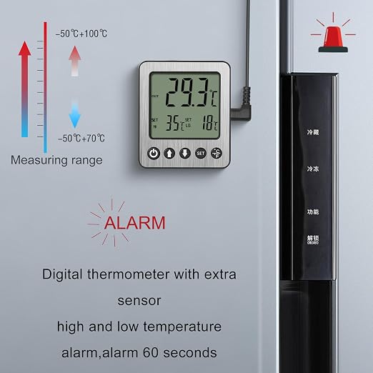2 pcs Refrigerator Thermometer Freezer Alarm Digital Freezer Thermometer Fridge - Image 2
