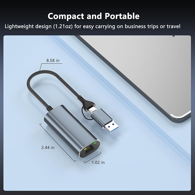 USB to Ethernet Adapter 2.5Gb, Dual-Connector 2 in 1 USBA&USBC to 2.5 Gigabit - Image 9