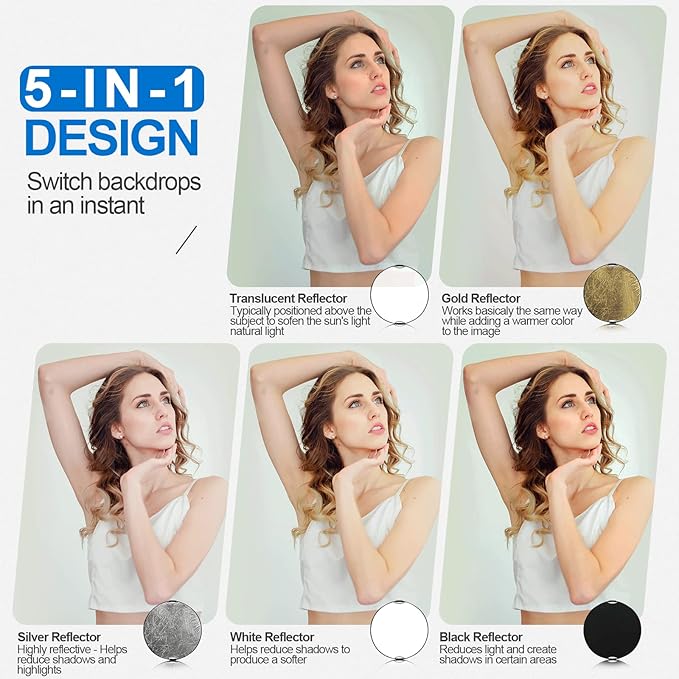 Wellmaking 43Inch/110cm Photography Light Reflector, Portable Foldable 5 in 1 - Image 3