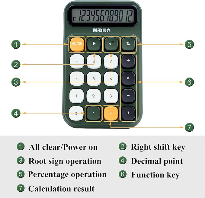 M&G Mechanical Switch Calculator, 12 Digits, Large LCD Display and Big Buttons - Image 7