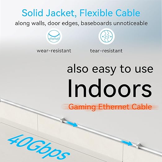 Sokqovt Cat 8 Ethernet Cable Slim 100ft Outdoor&Indoor, Pure Copper Cat8 - Image 6